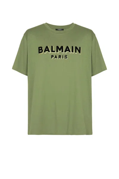 Balmain T-shirts In Kaki/noir/or
