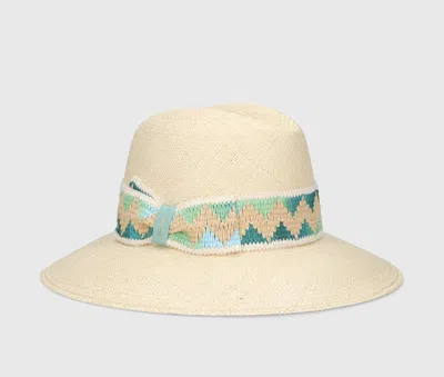 Borsalino Claudette Panama Quito Patterned Hatband In White