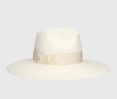 Borsalino Sophie Panama Fine Wide Brim In White, Cream Hat Band