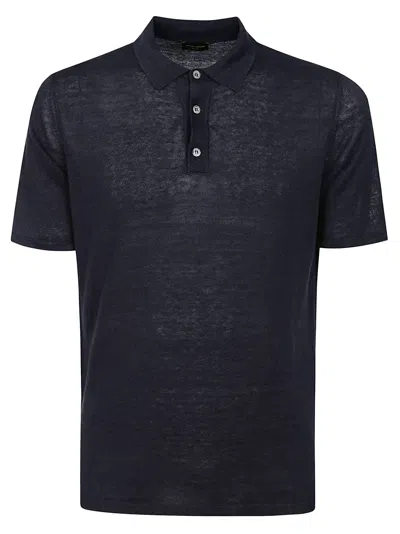 Roberto Collina Short-sleeve Linen Polo Shirt In 蓝色