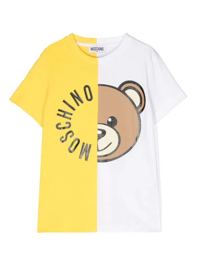 Moschino Kids' Teddy Bear Cotton T-shirt In Yellow
