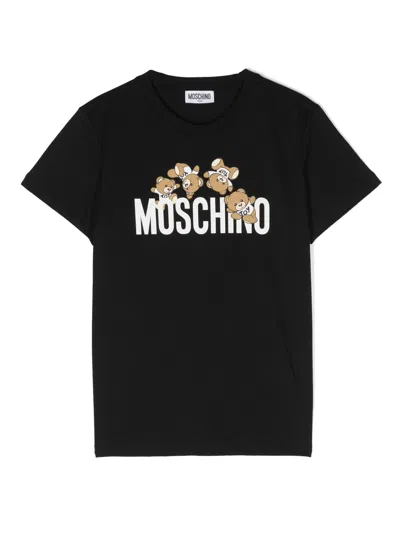 Moschino Kids' Leo Teddy-print T-shirt In Black