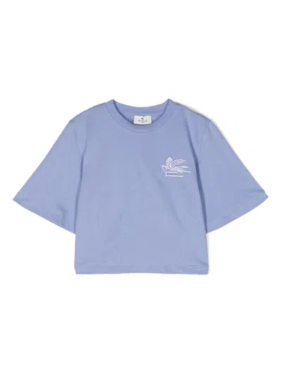 Etro Kids' Logo-embroidered Cotton T-shirt In Blue