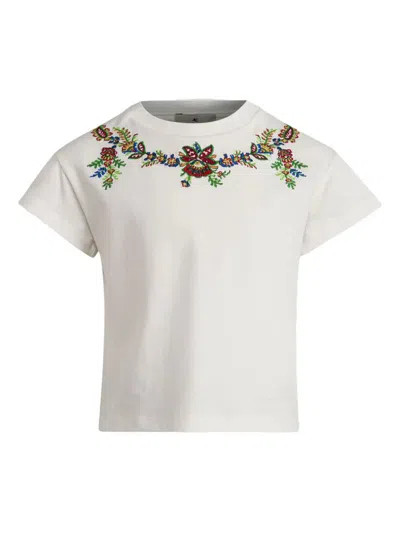 Etro Kids' Floral-embroidered Cotton T-shirt In White