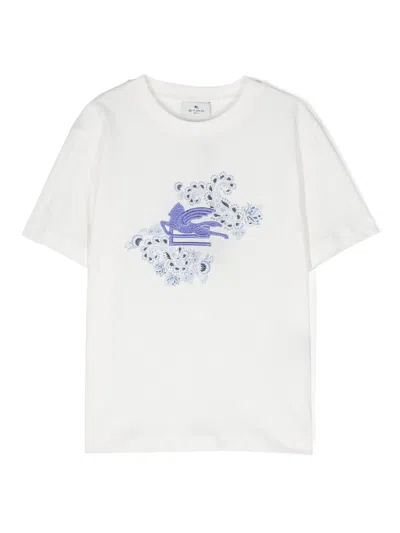 Etro Kids' White T-shirt With Light Blue Pegasus Motif