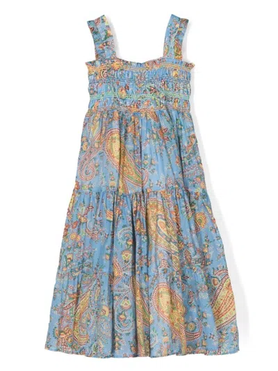 Etro Kids' Paisley-print Cotton Dress In Light Blue