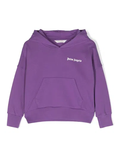 Palm Angels Kids' Logo-print Cotton Hoodie In Purple