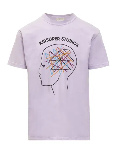 Kidsuper Mens Lilac Thoughts Branded-print Cotton-jersey T-shirt