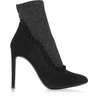 GIUSEPPE ZANOTTI SHOES BLACK SUEDE AND GLITTER STRETCH FABRIC HIGH HEEL BOOTIES