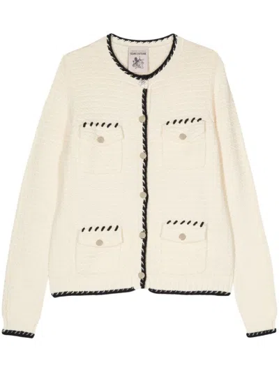 Semicouture Contrasting-borders Knitted Cardigan In White