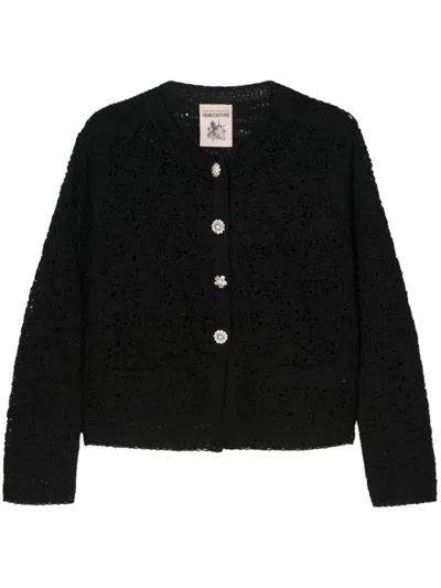 Semicouture Crystal Embellished-buttons Cardigan In Black