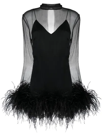 Taller Marmo Gina Feather-trimmed Crepe Mini Dress In Black