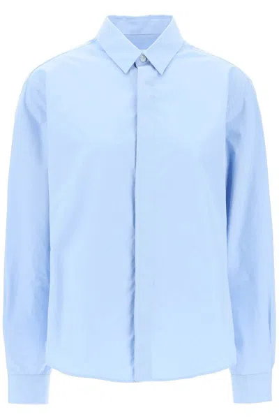 Ami Alexandre Mattiussi "cotton Shirt With Embroidered Logo" In Celeste