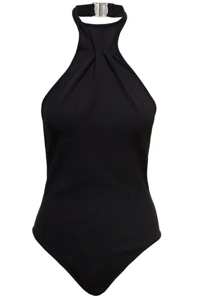 Gauge81 'nashvi' Black Halterneck Bodysuit In Viscose Blend Woman