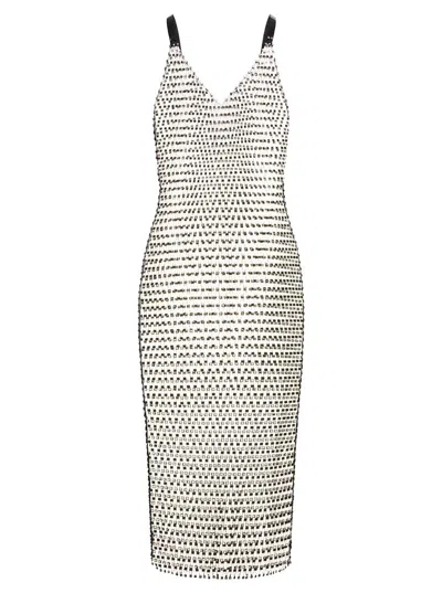 Rotate Birger Christensen 'tadita' Midi Crystal Net Slip Dress Woman Rotate In Grey