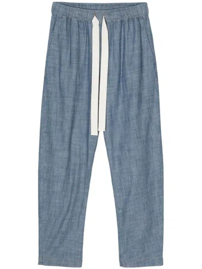 Semicouture Chambray Cotton Trousers In Blue