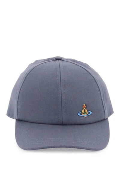 Vivienne Westwood Uni Colour Baseball Cap With Orb Embroidery In Blu
