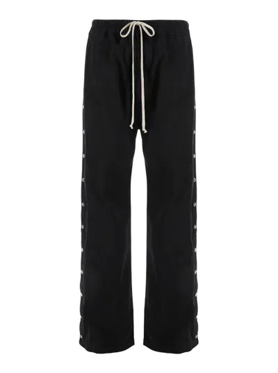Rick Owens Drkshdw Black Pants With Snap Buttons And Drawstring In Cotton Man