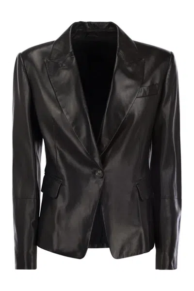 Brunello Cucinelli Nappa Leather Jacket With Jewellery In Black