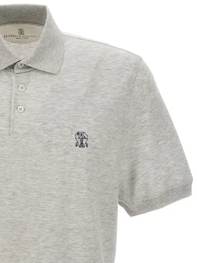 Brunello Cucinelli Logo Print Polo Shirt In Gray