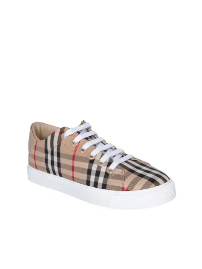 Burberry Check Motif Cotton Sneakers In Beige