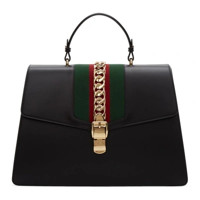 Gucci Sylvie Large Chain-embellished Leather Tote In Green