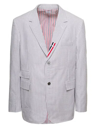 Thom Browne Grey Striped Single Breasted Blazer In Cotton Man