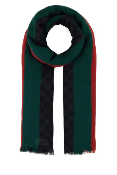 Gucci Gg And Web Motif Wool Scarf In Black