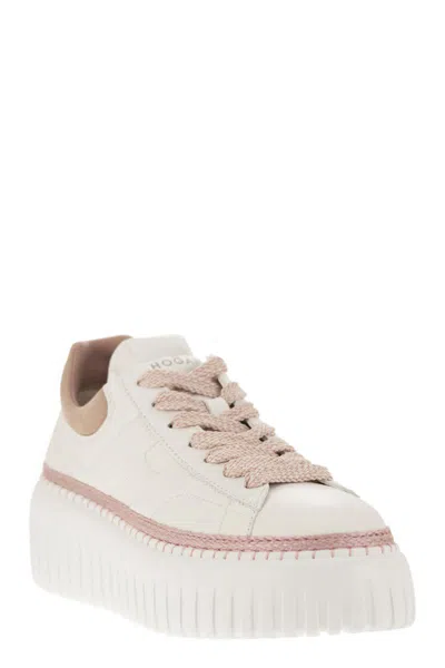 Hogan 'h-stripes' Sneakers In White/pink