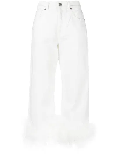 P.a.r.o.s.h Feather-trim Stretch-cotton Jeans In White