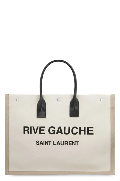 Saint Laurent Canvas Tote Bag In Ecru