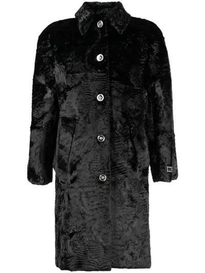Versace Textured Faux-fur Coat In Black