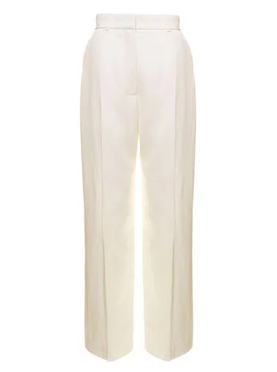 Casablanca White Wide Leg Tailored Trousers In Silk Blend Woman
