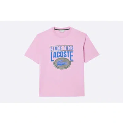 Lacoste Men's Loose Fit Cotton Jersey Print T-shirt - S - 3 In Pink