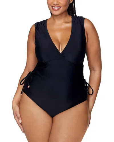 Raisins Curve Trendy Plus Size Lucia Tummy-control Swimdress In Black