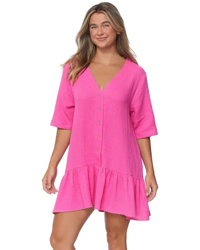 Raisins Juniors' Sol Cotton Button-up Cover-up Dress In Pink