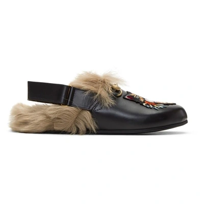 Gucci Horsebit Leather Slipper With Angry Cat Appliqué In Black