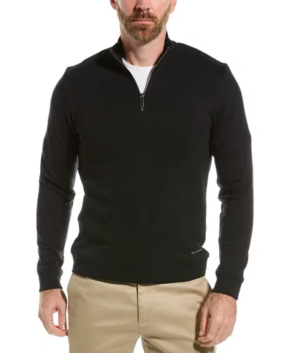 Ted Baker Gazine Long Sleeve Textured Paneled Quarter Zip Sweater In Black