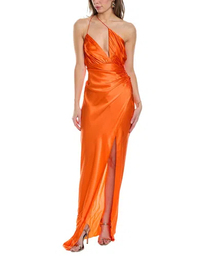The Sei Gathered Asymmetric Silk Dress In Orange