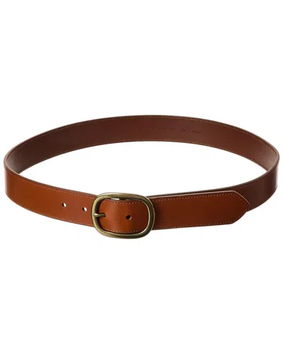 Brass Mark Oval Leather Casual Belt In Burgundy