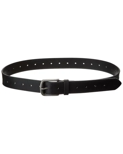 Brass Mark Stitched Leather Casual Belt In Black