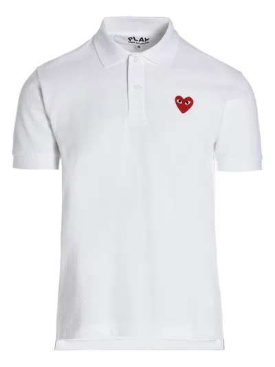 Comme Des Garçons Play Logo Patch Polo Shirt In White