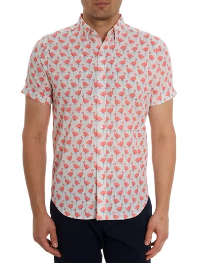 Robert Graham Polka Flamingo Short Sleeve Button Down Shirt In Multi