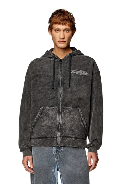 Diesel S-ors Cotton Fleece Marble Wash Relaxed Fit Full Zip Hoodie In Deep Black