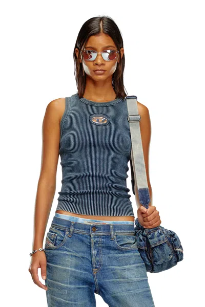 Diesel Rib-knit Tank Top With Oval D In Blue