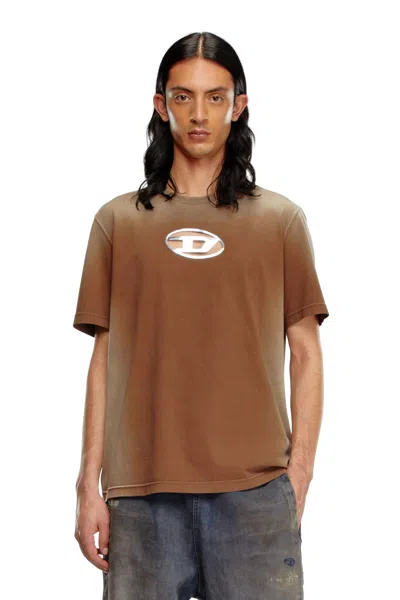 Diesel T-shirt Sfumata Con Oval D Cut-out In Brown