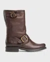 Frye Veronica Leather Buckle Short Moto Boots In Dk Brown