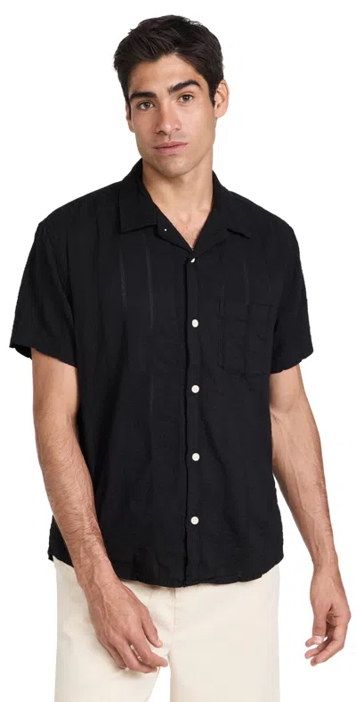 Corridor Camp-collar Striped Cotton-seersucker Shirt In Black