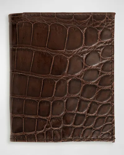 Abas Men's Glazed Alligator Leather Bifold Wallet In Deep Navy