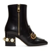 GUCCI GUCCI BLACK PEARL AND STUD PEYTON BOOTS,432060 DKHC0